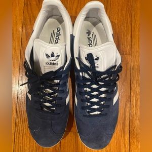 Adidas Gazelle navy blue with white stripes.  Size 12